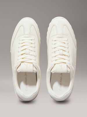 creamy white/bright white leather low profile trainers for women calvin klein jeans