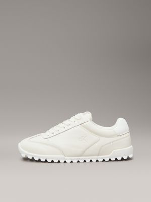 creamy white/bright white leather low profile trainers for women calvin klein jeans