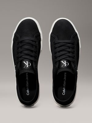 black/bright white canvas low profile trainers for women calvin klein jeans