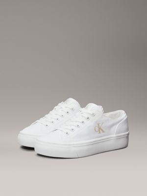 triple bright white canvas platform trainers for women calvin klein jeans