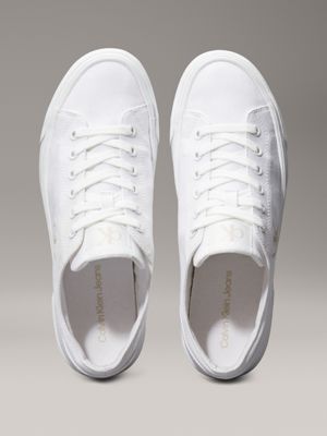 triple bright white canvas platform trainers for women calvin klein jeans