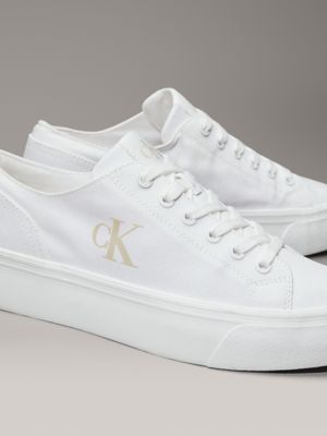 triple bright white canvas platform trainers for women calvin klein jeans