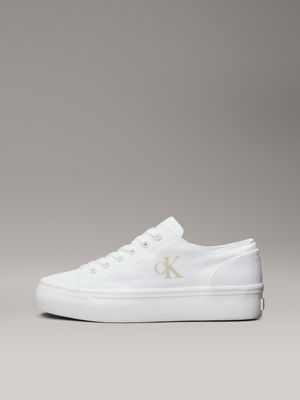 triple bright white canvas platform trainers for women calvin klein jeans