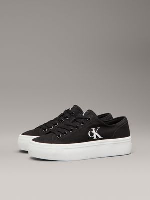 black/bright white canvas platform trainers for women calvin klein jeans