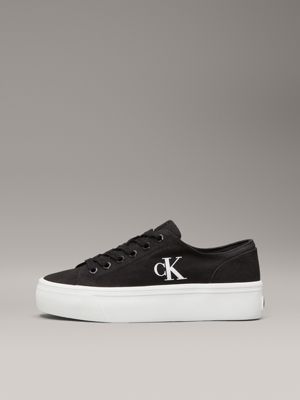 baskets à plateforme en toile black/bright white pour femmes calvin klein jeans