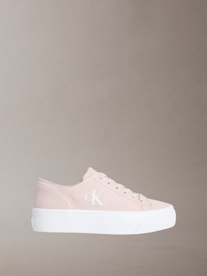 graz - baskets compensées en toile avec logo beige pour femmes calvin klein