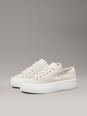 eggshell/creamy white canvas platform trainers for women calvin klein jeans