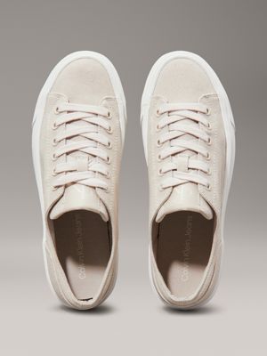 eggshell/creamy white canvas platform trainers for women calvin klein jeans