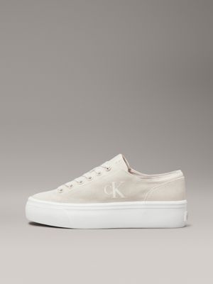 eggshell/creamy white canvas platform trainers for women calvin klein jeans