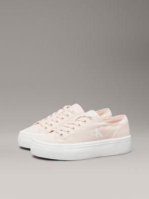 silver peony/bright white canvas platform trainers for women calvin klein jeans