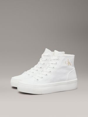 triple bright white canvas platform high-top trainers for women calvin klein jeans