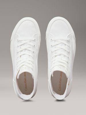 triple bright white canvas platform high-top trainers for women calvin klein jeans