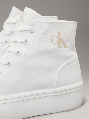 triple bright white canvas platform high-top trainers for women calvin klein jeans