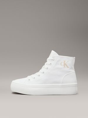 triple bright white canvas platform high-top trainers for women calvin klein jeans