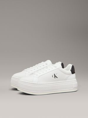 bright white/black leather platform trainers for women calvin klein jeans