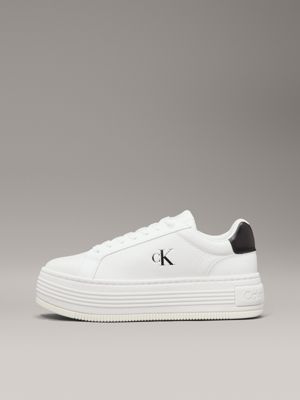 bright white/black leather platform trainers for women calvin klein jeans