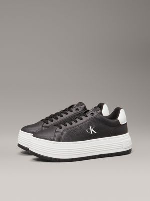 black/bright white leather platform trainers for women calvin klein jeans