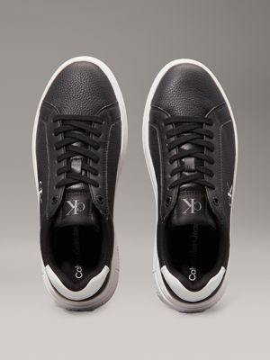 black/bright white leather platform trainers for women calvin klein jeans