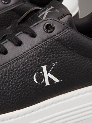 black/bright white leather platform trainers for women calvin klein jeans