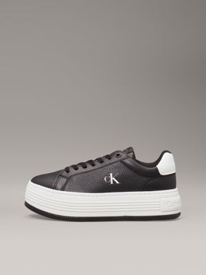 black/bright white leather platform trainers for women calvin klein jeans