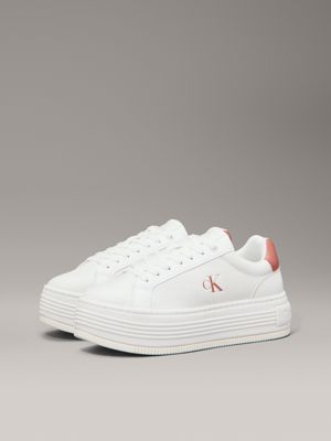 bright white/aragon leather platform trainers for women calvin klein jeans