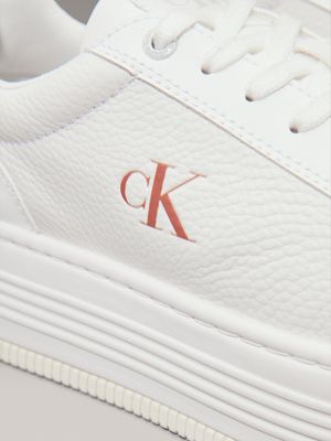 bright white/aragon leather platform trainers for women calvin klein jeans