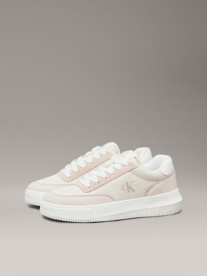 creamy white/whisper pink/b white leather trainers for women calvin klein jeans