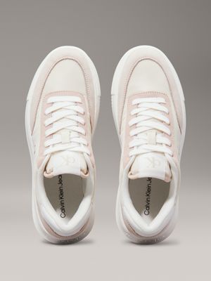 creamy white/whisper pink/b white leather trainers for women calvin klein jeans