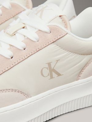 creamy white/whisper pink/b white leather trainers for women calvin klein jeans