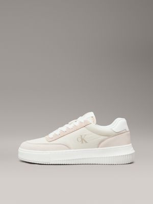 creamy white/whisper pink/b white leather trainers for women calvin klein jeans