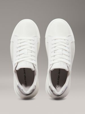 bright white/silver leather trainers for women calvin klein jeans