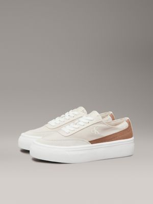 eggshell/silver birch canvas platform trainers for women calvin klein jeans