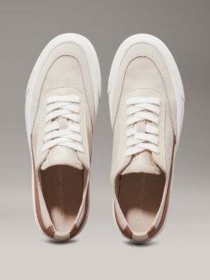 eggshell/silver birch canvas platform trainers for women calvin klein jeans