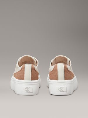 eggshell/silver birch canvas platform trainers for women calvin klein jeans