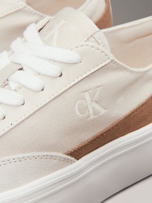 eggshell/silver birch canvas platform trainers for women calvin klein jeans