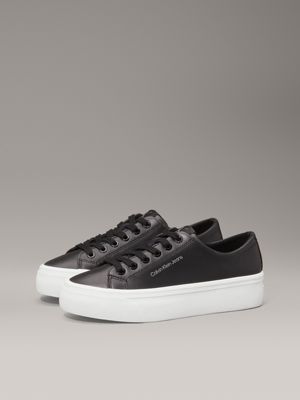 black/bright white leather platform trainers for women calvin klein jeans