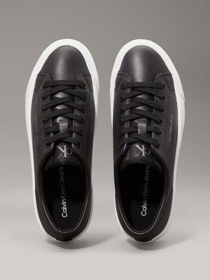 black/bright white leather platform trainers for women calvin klein jeans