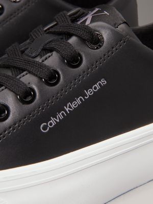 black/bright white leather platform trainers for women calvin klein jeans