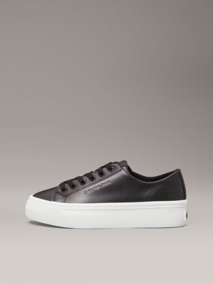 black/bright white leather platform trainers for women calvin klein jeans