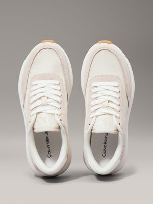 creamy white/whisper pink/b white leather trainers for women calvin klein jeans