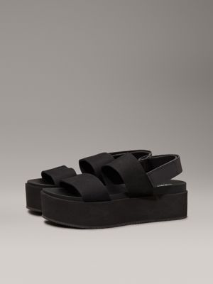 triple black canvas platform wedge sandals for women calvin klein jeans