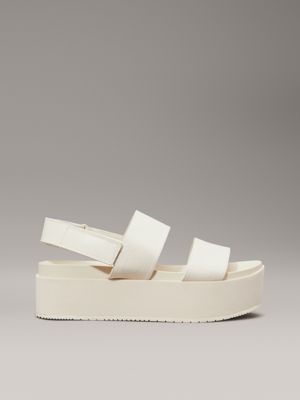 beige canvas platform wedge sandals for women calvin klein jeans