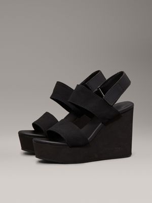 triple black canvas platform wedge sandals for women calvin klein jeans