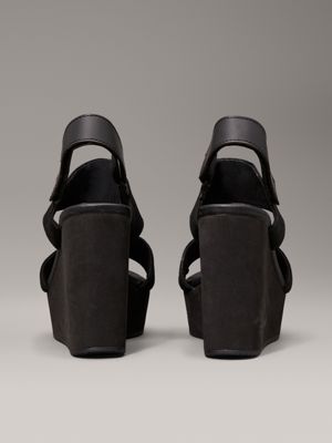 triple black canvas platform wedge sandals for women calvin klein jeans