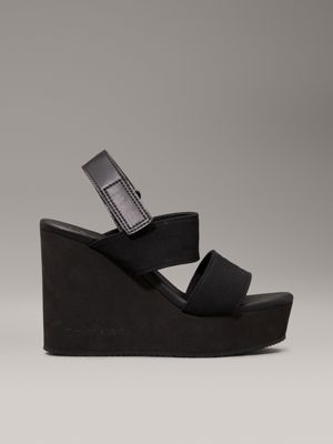 black canvas platform wedge sandals for women calvin klein jeans