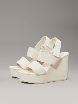 triple turtle dove canvas platform wedge sandals for women calvin klein jeans