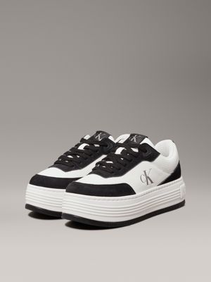 bright white/black leather platform trainers for women calvin klein jeans