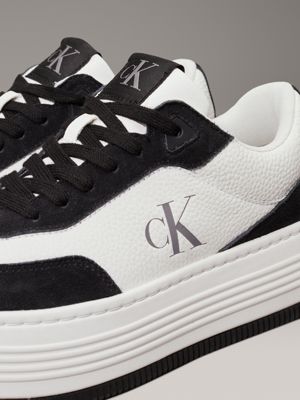 bright white/black leather platform trainers for women calvin klein jeans