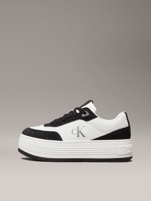 bright white/black leather platform trainers for women calvin klein jeans