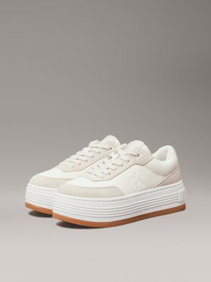 creamy white/eggshell leather platform trainers for women calvin klein jeans